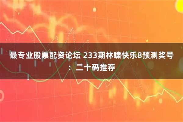 最专业股票配资论坛 233期林啸快乐8预测奖号：二十码推荐